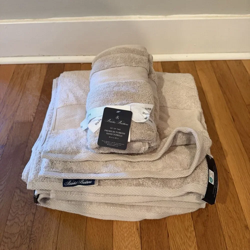 Brooks Brothers 4 PC Premium Turkish TOWEL SET 2 Bath/ 2 Hand Towels Tan Beige